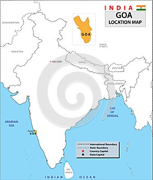 Goa map. Goa administrative and political map. Goa map with neighbouring countries and border.