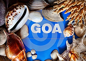 Goa title in seashells frame