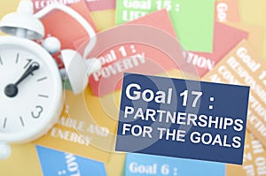 The Goal 17 : Partnerships for the Goals. The SDGs 17 development goals environment. Environment Development concepts