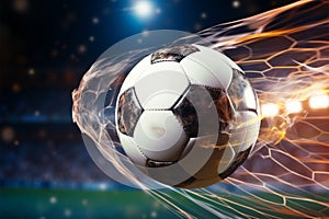 Goal achieved soccer ball hits the net, the pinnacle of success