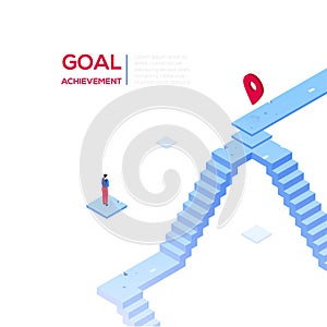 Goal achievement - modern isometric vector web banner