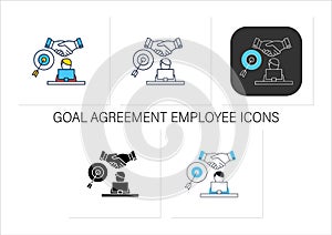 Goal agreement employee icons set