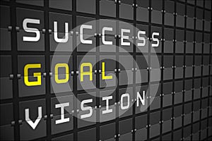 Goal buzzwords on black mechanical board
