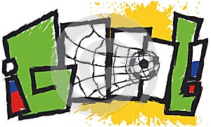 Goal Celebration in Spanish with Soccer Ball in the Net, Vector Illustration