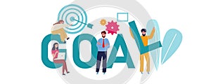 Goal concept businessman aiming the target. Team work together to achieve target illustration.