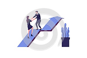 Goal focused help in overcoming obstacles flat style illustration vector design