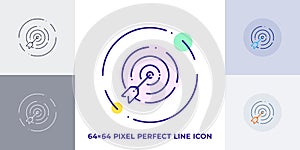 Goal line art vector icon. Outline symbol of dartboard. Success strategy pictogram made of thin stroke