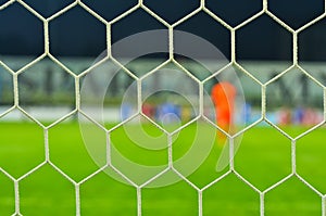 Goal net for Football or soccer with stadium background. Original editor background with sport theme