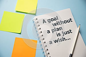 A goal without a plan is just a wish words on copybooks. Personal goal setting business coaching concept.