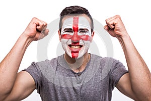Goal scream emotions of Englishman football fan in game support of England national team