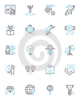 Goal setting linear icons set. aspiration, ambition, objectives, targets, focus, determination, perseverance line vector