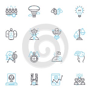 Goal setting linear icons set. aspiration, ambition, objectives, targets, focus, determination, perseverance line vector