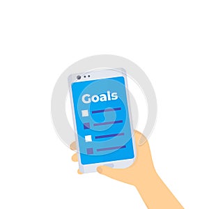 Goal setting in smartphone, vector
