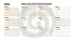 2026 goal-setting worksheet for personal and professional development with various target sections