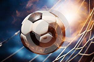 A goal Soccer ball hits the net, victory in sight
