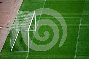 Goal and Soccer Field during Soccer Game