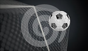 Goal - soccer or football ball in the net. 3D rendered illustration.