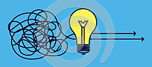 Goal solution. Idea concept, creative brainstorm or change mind. Effective strategy, no problem metaphor with light bulb
