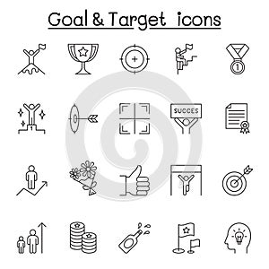 Goal & target icon set in thin line style