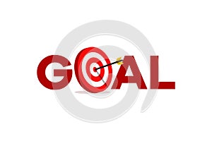 GOAL text vector image illustration with the target for archery or dart sports or business marketing goal. target focus symbol
