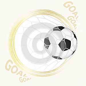 Goal vector illustration, European football ball in net, celebrating goal