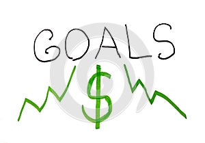 Goal word and dollar sign written with marker on white background. business concept