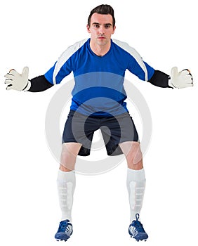 Goalkeeper in blue ready to save