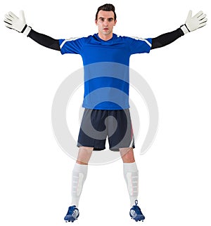 Goalkeeper in blue ready to save