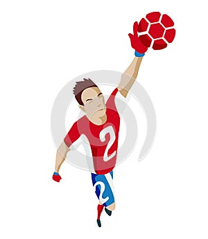 Goalkeeper catches the ball. Football. Vector illustration of a flat design.