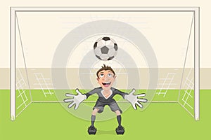 Goalkeeper catches soccer ball. Penalty kick in soccer. Football goal photo