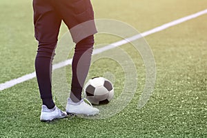 Goalkeeper football team with a soccer ball.