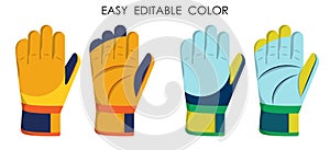 Goalkeeper gloves for playing classic football. Soccer goalie protective gear. Certoon vector on white background