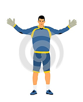 Goalkeeper on goal defends penalty. Soccer player in action vector illustration isolated on white background. Football player.