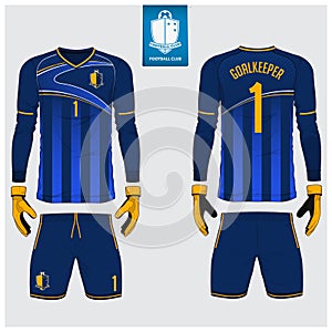 Goalkeeper jersey or soccer kit, long sleeve jersey, goalkeeper glove template design. t-shirt mock up. Front, back view uniform.