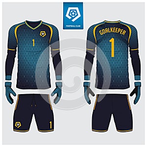 Goalkeeper jersey or soccer kit, long sleeve jersey, goalkeeper glove template design. t-shirt mock up. Front, back view uniform.