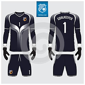 Goalkeeper jersey or soccer kit, long sleeve jersey, goalkeeper glove template design. t-shirt mock up. Front, back view uniform.