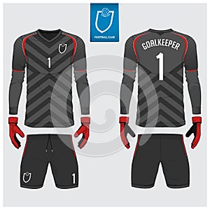 Goalkeeper jersey or soccer kit, long sleeve jersey, goalkeeper glove template design. t-shirt mock up. Front, back view uniform.