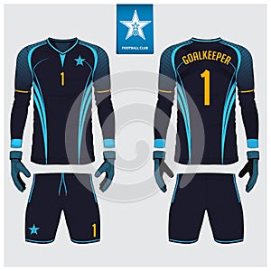 Goalkeeper jersey or soccer kit, long sleeve jersey, goalkeeper glove template design. t-shirt mock up. Front, back view uniform.