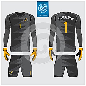 Goalkeeper jersey or soccer kit, long sleeve jersey, goalkeeper glove template design. t-shirt mock up. Front, back view uniform.