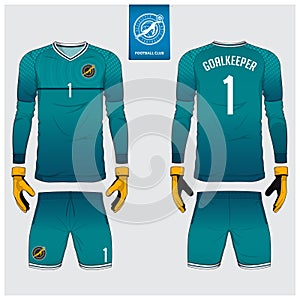 Goalkeeper jersey or soccer kit, long sleeve jersey, goalkeeper glove template design. t-shirt mock up. Front, back view uniform.