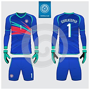 Goalkeeper jersey or soccer kit, long sleeve jersey, goalkeeper glove template design. t-shirt mock up. Front, back view uniform.