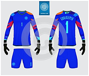 Goalkeeper jersey or soccer kit mockup. Goalkeeper glove and long sleeve jersey  template design.