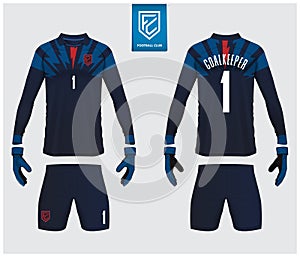 Goalkeeper jersey or soccer kit mockup. Goalkeeper glove and long sleeve jersey  template design.