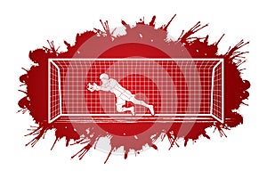 Goalkeeper jumping action, catches the ball graphic vector