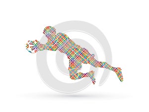 Goalkeeper jumping action, catches the ball graphic vector