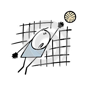 Goalkeeper jumps and reaches for ball. Team game of soccer. The player scored a goal. Vector illustration of good sports