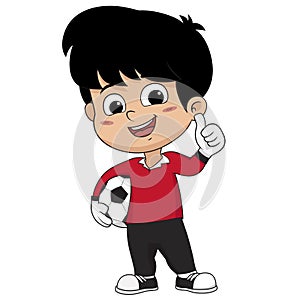 Goalkeeper kid standing with thumb up.