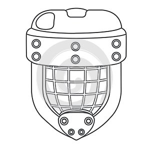 Goalkeeper mask, hockey ammunition, sports equipment black white outline drawing