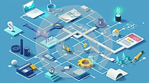 150 Goaloriented 3D cartoon strategic planning flowchart for business growth photo