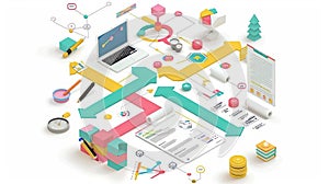 150 Goaloriented 3D cartoon strategic planning flowchart for business growth photo